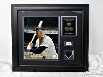 Picture of Mickey Mantle Poster w/ Piece of Game Played Ball COA #300 Mounted Memories13635