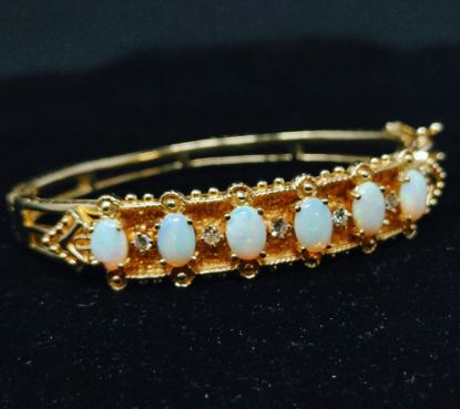 Picture of 14k Yellow Gold Bangle with Opal & Diamond  32.1g 7.5" 27075