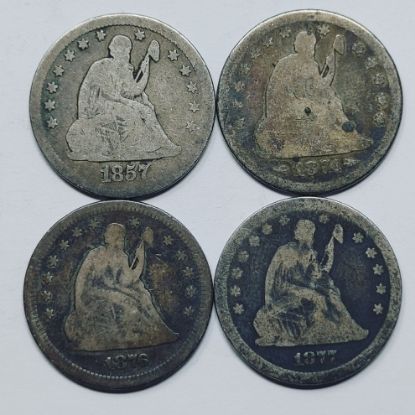 Picture of 1857, 1874 Arrows, 1876-S, 1877-S Seated Liberty Quarters 25c 28237