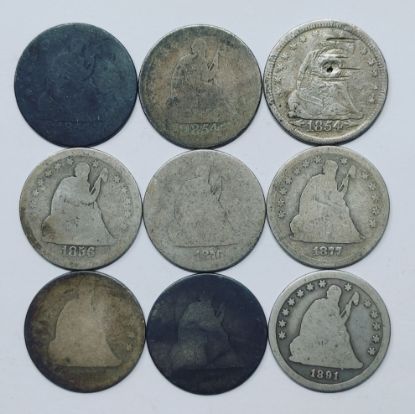 Picture of (9) 1854-1891 Seated Liberty Quarters 25c Carson City 28238