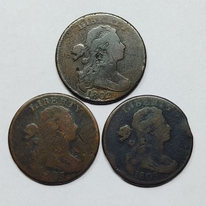 Picture of 1802, 1803 x2 Draped Bust Large Cents 1c 3 Coins 28194