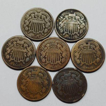 Picture of (7) 1864-1869 incl 1864 180d Rotated Die 2c Bronze  28250