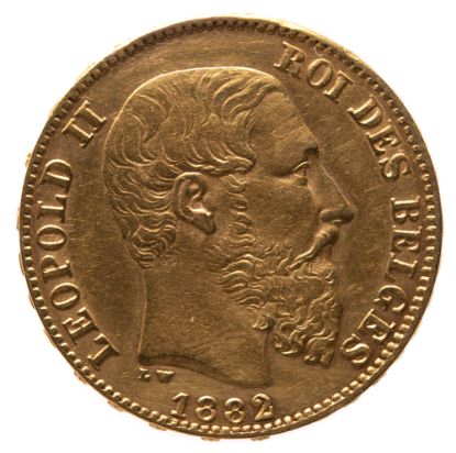 Picture of Belgium 20 Franc Gold Coin Leopold II (1870-1882) BU .1867 AGW