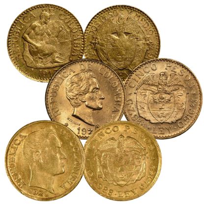 Picture of Colombia 5 Pesos Gold (1919-1930) AU .2355 AGW