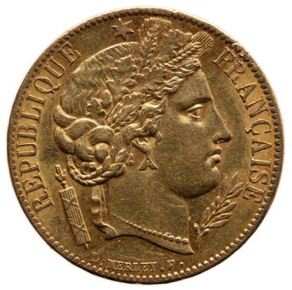 Picture of France 20 Francs Gold Early Head Ceres (1849-1851) AU .1867 AGW