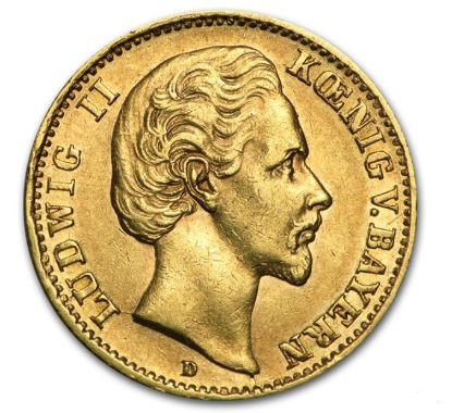 Picture of Germany 10 Mark Gold Bavaria Ludwig II (1872-1881) AU .1152 AGW