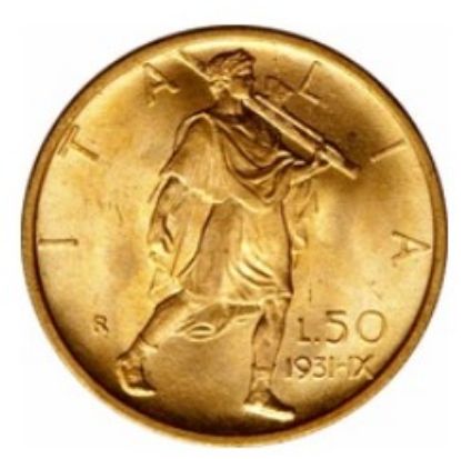 Picture of Italy 50 Lire Gold Vittorio Emanuele III (1931-1933) AU .1273 AGW