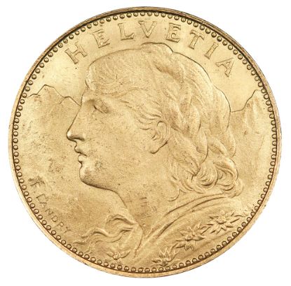 Picture of Switzerland 10 Francs Gold Helvetia (Random Date) BU .0933 AGW