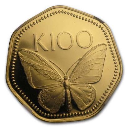Picture of Papua New Guinea-100 Kina Gold Elizabeth II Queen Alexandra Butterfly (1990-1992) BU .3076 AGW