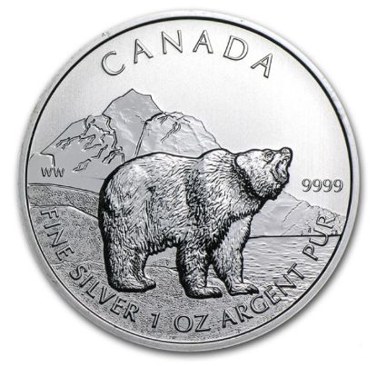 Picture of 1 oz Silver $5 Canadian Predator Series Grizzly Bear  (Random Date) BU