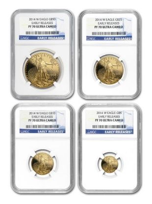 Picture of 2014-W 4-Coin Proof American Gold Eagle Set PF-70 NGC (ER) 1.85 oz