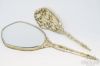 Picture of Antique Vanity Set Mirror & Brush Set, Enamel Baroque Ornate Gold Tone 2pc 