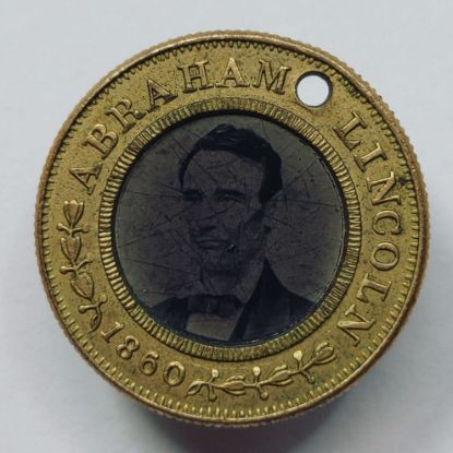 Picture of 1860 Abraham Lincoln & Hannibal Hamlin Campaign Button/Token w/ intact photos 