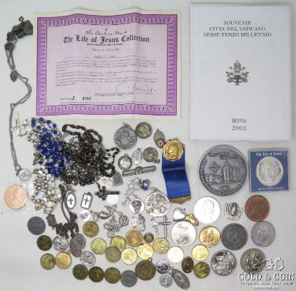 Picture of Large Assortment of Vintage Religious Tokens/Medals/Insignias w/ Silver  