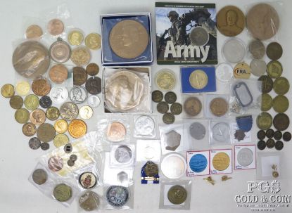 Picture of Assorted Vintage US Military, Presidents, Historical Tokens & Medals