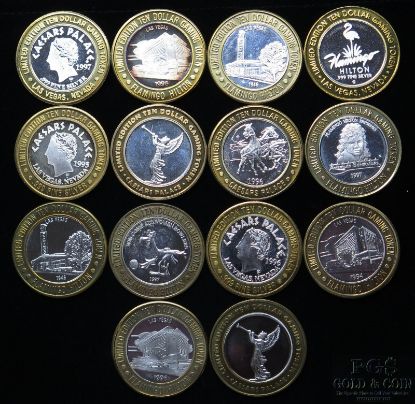 Picture of 6x Caesars Palace 8x Flamingo Casino Ltd Edition $10 .999 Silver Tokens 