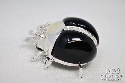 Picture of .11ct SI, H Diamond + Black Onyx Ladybug Beetle Pin 18k Gold  