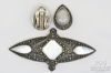 Picture of Signed Sterling Silver Marcasite MOP Pin, Earrings, Ring 4pc 