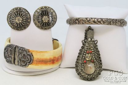 Picture of Assorted Vintage Sterling Silver Bracelets, Earrings, Perfume Bottle 
