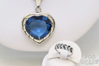 Picture of Gemstone Heart Sterling Silver Pendant, Chain Necklace 20" Ring 