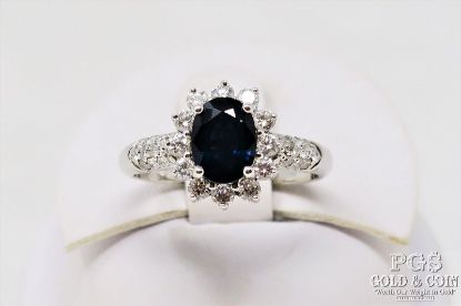 Picture of 14k White Gold 1.09ct Navy Sapphire and Diamond Oval Ring 