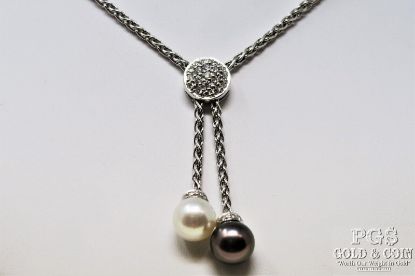 Picture of 23" Pearl and Diamond Wheat Chain Necklace 18k White Gold 