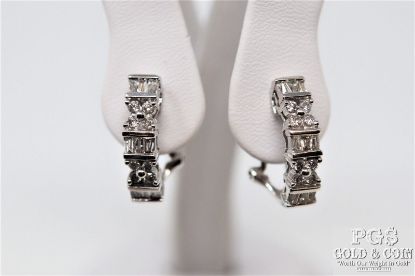 Picture of French Back Huggie Earrings .86ct Diamond and Baguette 14k White Gold 