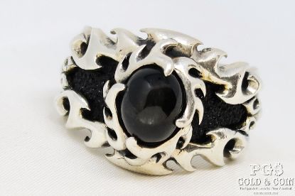Picture of Sterling Silver Biker Flames Onyx Men's Ring