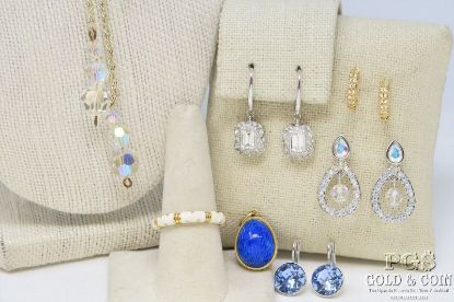 Picture of Swarovski Crystal Dangle Necklace, 3 Pairs Swarovski Earrings w/ Blue Elements