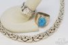 Picture of Sterling Silver Byzantine Chain + Turquoise Hammered Ring