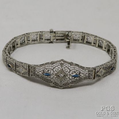 Picture of 7'' 10K White Gold Sapphire Diamond Accent Bracelet