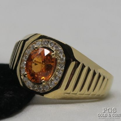 Picture of 14K Yellow Gold Orange Sapphire 1.2CT Oval & Diamond .4CT  