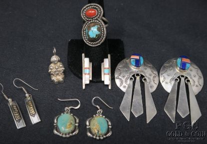 Picture of Navajo N.A. Sterling Silver & Turquoise Earrings, Pendant & Ring Set 