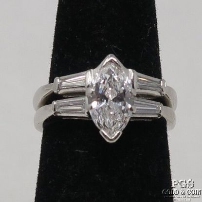 Picture of Platinum Marquise Diamond Wedding Set G-VS1 1.2 CT .6CT Side Baguettes 