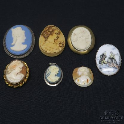 Picture of Vintage Sterling Silver and Gold Filled Antique Cameos Brooches and Pendants