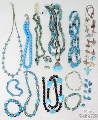 Picture of Turquoise Beaded Jewelry w/8-Necklaces, 4-Bracelets, Pair of Earrings & Stones 