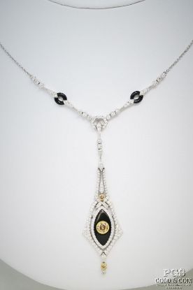 Picture of .40ct Bezeled Diamond and Black Onyx Necklace 16" 18k White Gold
