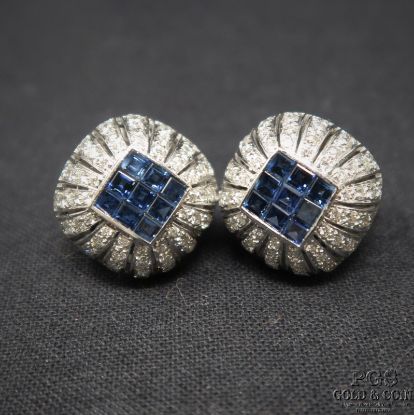 Picture of 18k 1.00cttw Sapphire and Diamond French Back Earrings