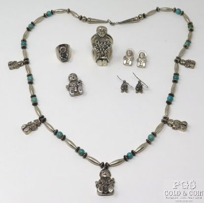Picture of Vintage Sterling Silver Native American Storyteller Jewelry Set 