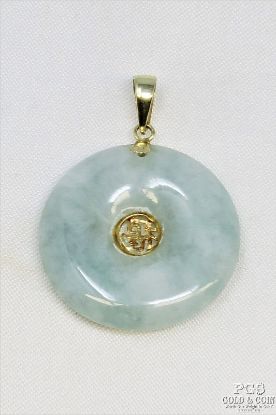 Picture of Light Green Jade Disc Pendant 14k Gold Chinese Luck 