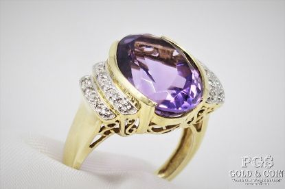 Picture of 14k Art Deco Faceted Amethyst Diamond Ring 