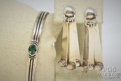 Picture of Sterling Silver Danny Clark Navajo Bracelet & Dishta MOP Earrings