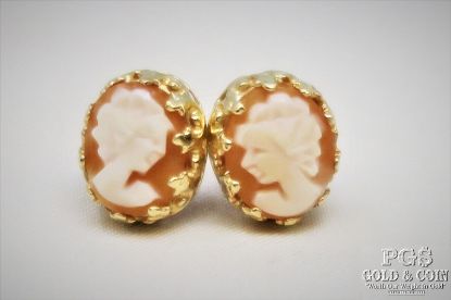 Picture of Vintage Italian Vermeil Carved Cameo Shell Post Earrings 