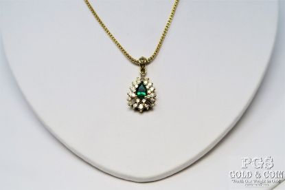 Picture of 18k Pear Shaped .36ct Emerald & Diamond Pendant w/ 16" Box Chain 