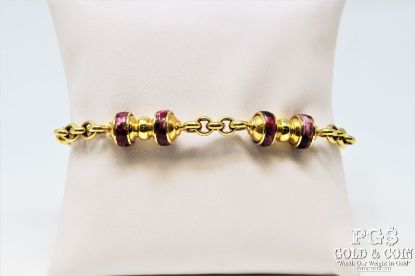Picture of 18k Gold Pink & White Enamel Tube Bracelet 7" 