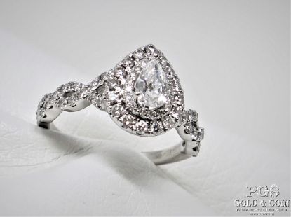 Picture of 14k 1.43cttw I1/J Diamond Engagement Ring .65ct Pear w/ Double Halo