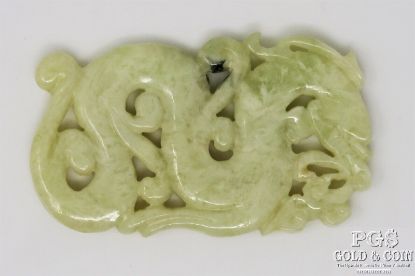 Picture of Vintage Carved Jade Nephrite Light Green Dragon Snake Serpent 