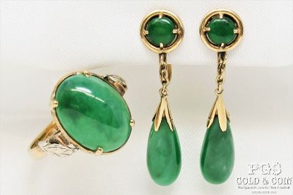 Picture of 14k Imperial Jade/Jadeite Ring & Earrings Set 