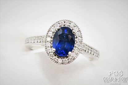 Picture of 14k 1.50ct Sapphire & .35ct SI/G-H Oval Halo Diamond Ring 