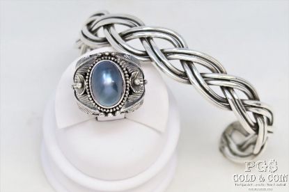 Picture of Sterling Silver Abalone Shell Cabochon Ring &  Braided Bracelet 